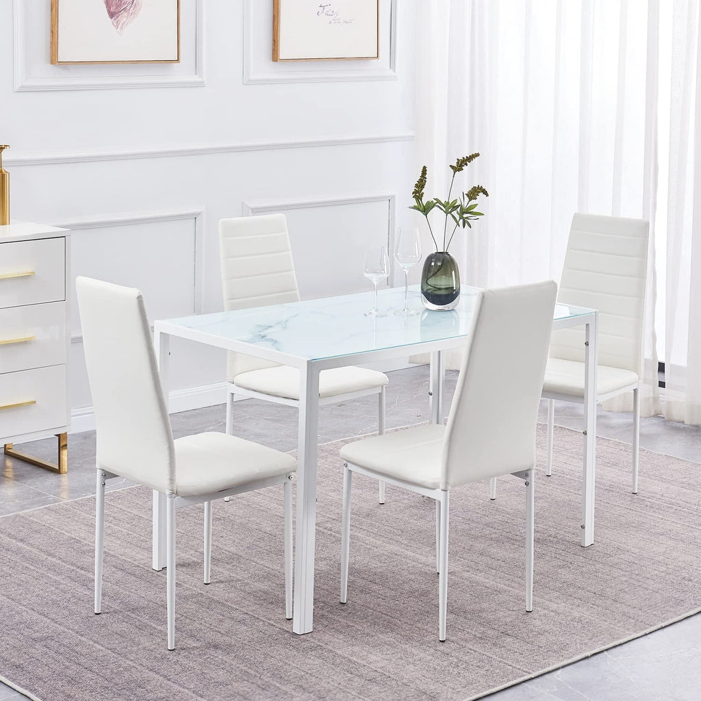 Marbled Glass Kitchen Table, Rectangular, White-0