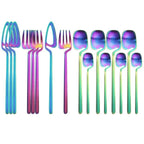 Rainbow Dinnerware Set Spoon Fork Knife Table Decor Cutlery Sets Kitchen Matte Gold tableware Set Desserts Soup Coffee Use