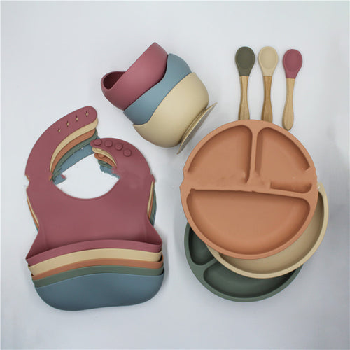 4-teiliges Set Silikon Baby Schüssel Bib Teller Set