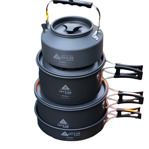 4pcs Aluminum Camping Cookware Set for Outdoor Cooking-0