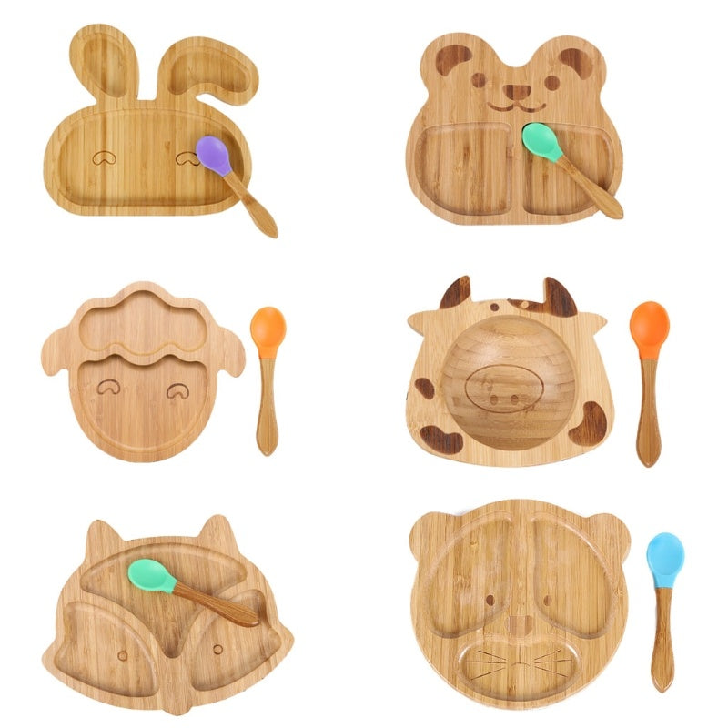 Kinder Bambus Schüssel und Teller Bär Abendessen Teller Silikon Löffelset