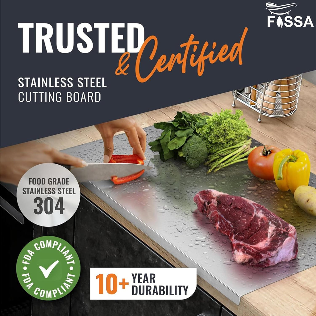 Fossa 15.5"x12"x1" Extra Large Premium Stainless Steel Cutting Board - Thin & Stable | Cutting Boards for Kitchen | Metal Cutting Boards for Kitchen | Pastry Board | Chopping Board | Countertop (Silver)-3