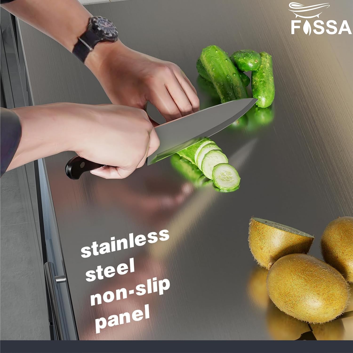 Fossa 15.5"x12"x1" Extra Large Premium Stainless Steel Cutting Board - Thin & Stable | Cutting Boards for Kitchen | Metal Cutting Boards for Kitchen | Pastry Board | Chopping Board | Countertop (Silver)-4