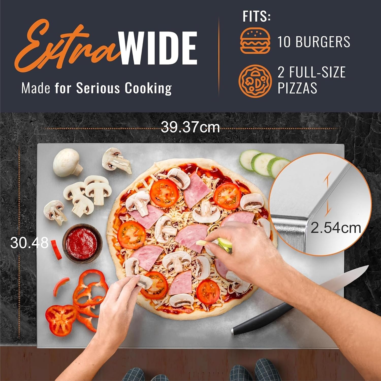 Fossa 15.5"x12"x1" Extra Large Premium Stainless Steel Cutting Board - Thin & Stable | Cutting Boards for Kitchen | Metal Cutting Boards for Kitchen | Pastry Board | Chopping Board | Countertop (Silver)-1