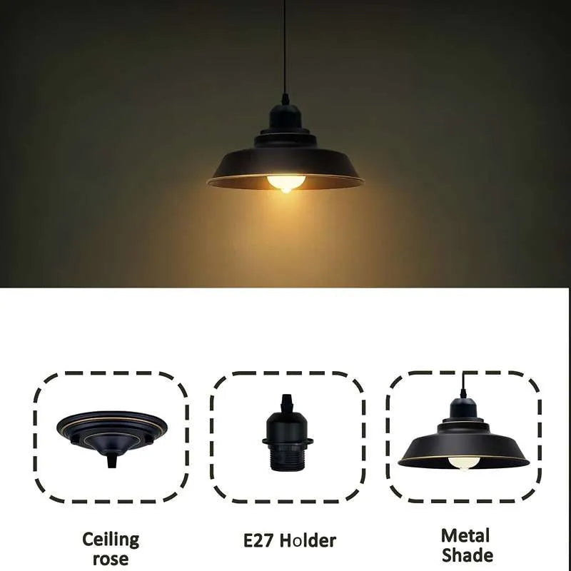 Black Industrial Retro Vintage E27 Kitchen Ceiling Pendant Light Hanging Lamp~4509-3